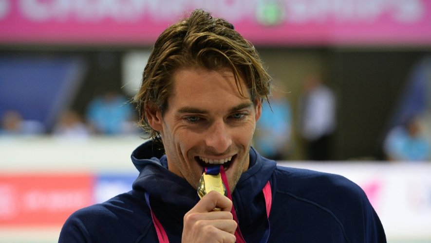 Camille Lacourt médaillé d'or 100 m dos aux Championnats d'Europe de natation, le 19 mai 2016