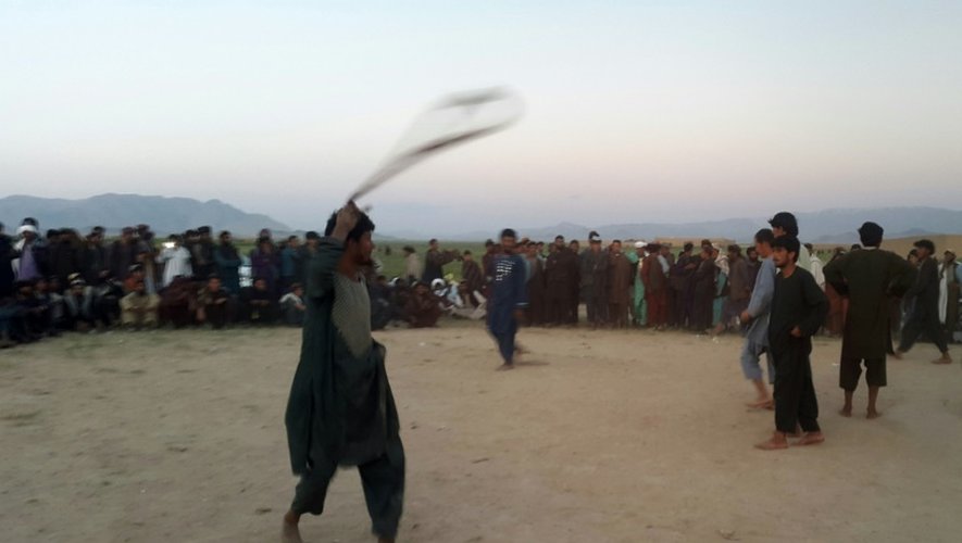 Des fermiers afghans fêtent une récolte de pavot exceptionnelle le 29 avril 2016 à Naqil