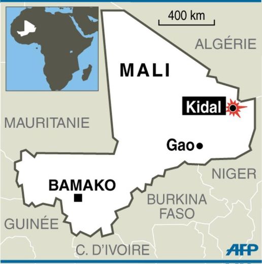 Carte localisant la ville de Kidal au Mali