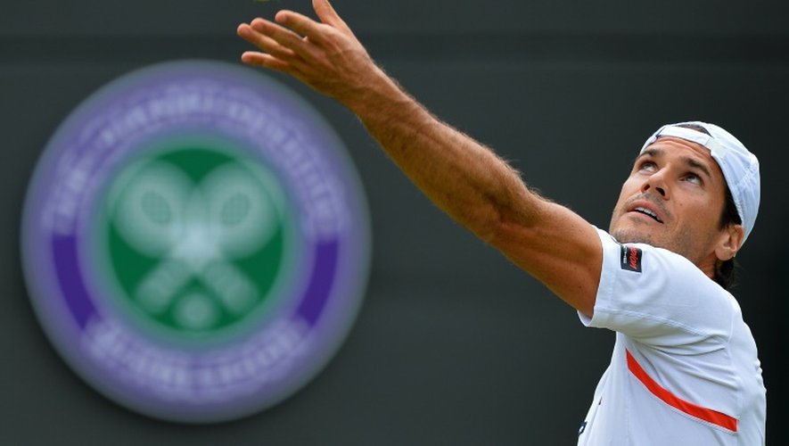 L'Allemand Tommy Haas opposé au Canadien Milos Raonic au 2e tour de Wimbledon, le 1er juillet 2015 à Londres
