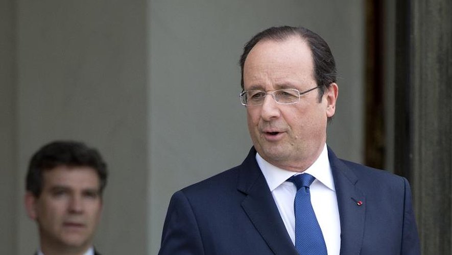 François Hollande et Arnaud Montebourg (G) le 29 avril 2014 à l'Eylsée à Paris
