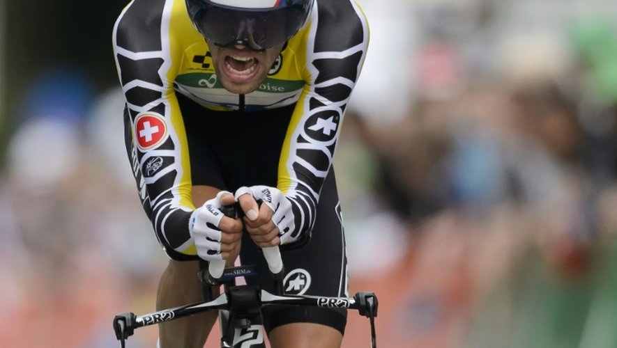 Le coureur de la FDJ Thibaut Pinot, lors d'un contre-la-montre individuel, dernière étape du Tour de Suisse, le 21 juin 2015 à Berne
