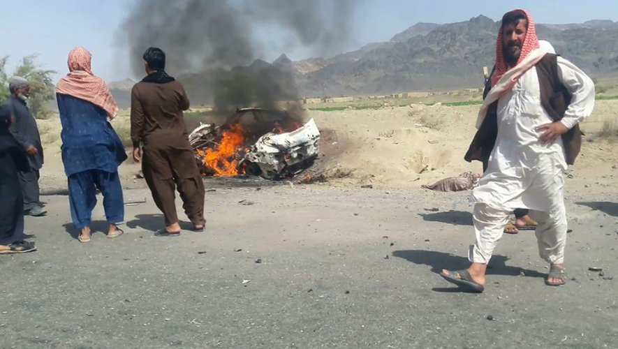 La voiture détruite par un raid américain dans laquelle se trouvait le chef des talibans, le mollah Akhtar Mansour à 160 kilomètres de la ville de Qetta en Afghanistan, le 21 mai 2016