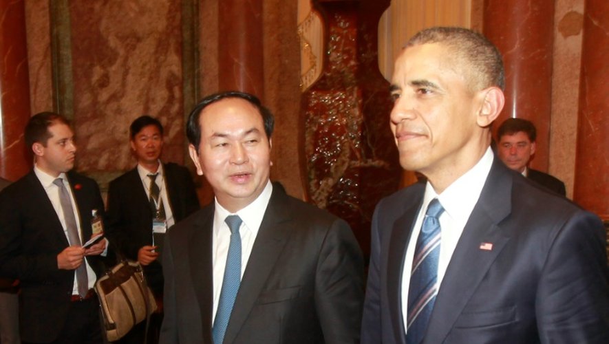 Les présidents vietenamien Tran Dai Quang et américain Barack Obama le 23 mai 2016 à Hanoï