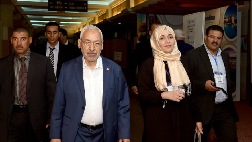 Le président du mouvement islamiste tunisien Ennahda, Rached Ghannouchi, à son arrivée au congrès du parti le 22 mai 2016 à Hammamet