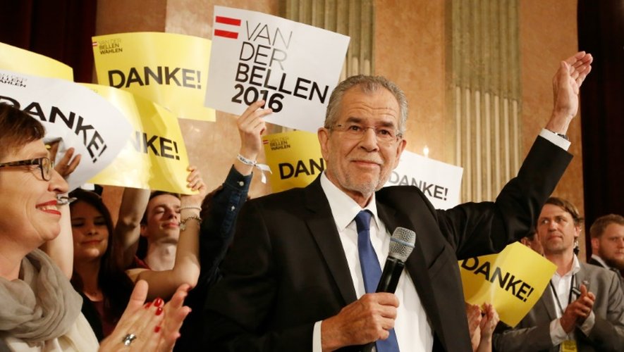 Alexander Van der Bellen face à ses partisans le 22 mai 2016 à Vienne