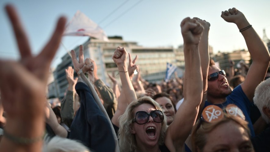 Des manifestants grecs partisans du "non" au référendum de dimanche, le 3 juillet 2015 à Athènes