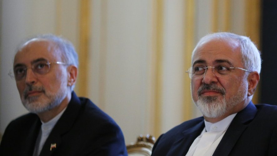Le ministre iranien des Affaires étrangères, Mohammad Javad Zarif (d), le 3 juillet 2015 lors d'une rencontre avec son homologue américain à Vienne