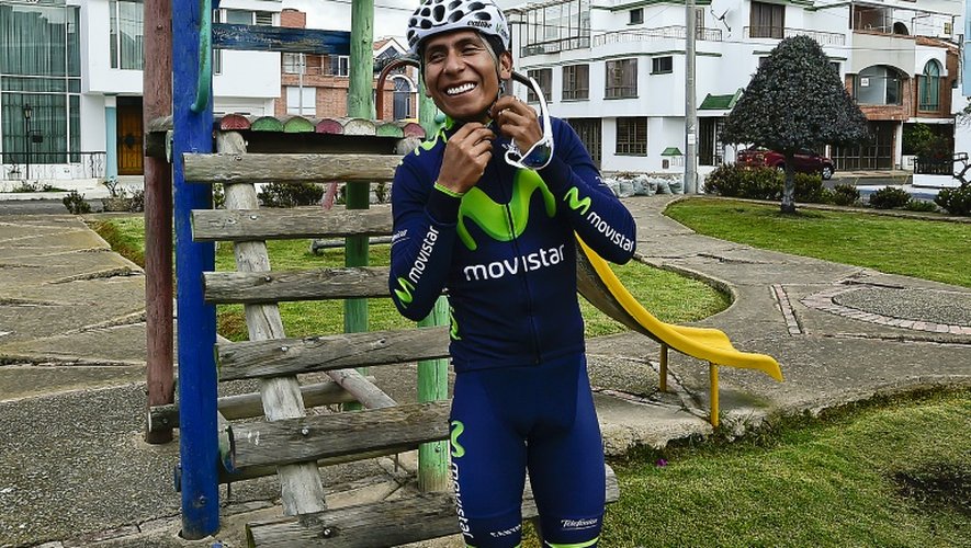 Le grimpeur colombien Nairo Quintana se prépare à l'entraînement à Tunja, dans son département natal, le 5 juin 2015