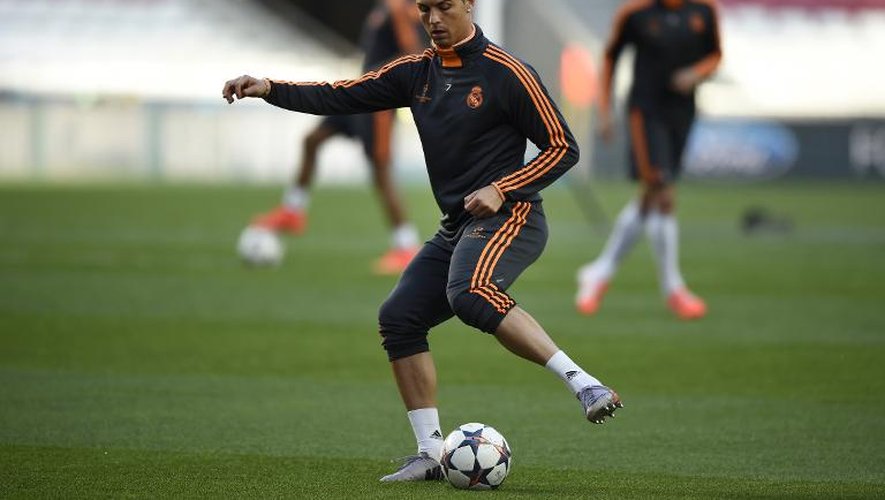 L'attaquant du Real Madrid Cristiano Ronaldo à l'entraînement au Stade de la Luz à Lisbonne, le 23 mai 2014