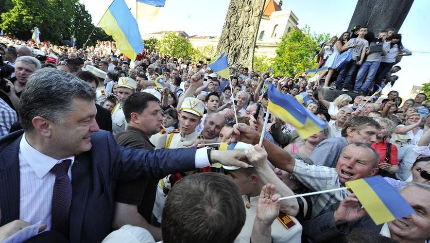 Le milliardaire pro-occidental Petro Porochenko lors d'un meeting le mai 2014 à Lviv