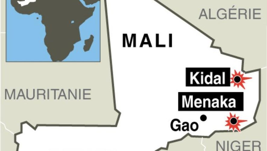 Carte localisant les villes de Kidal et Menaka au Mali reprises par les rebelles touareg