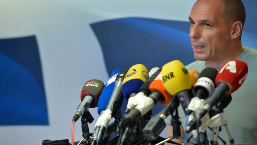 Le Premier ministre grec Yanis Varoufakis lors d'une conférence de presse le 5 juillet 2015 à Athènes