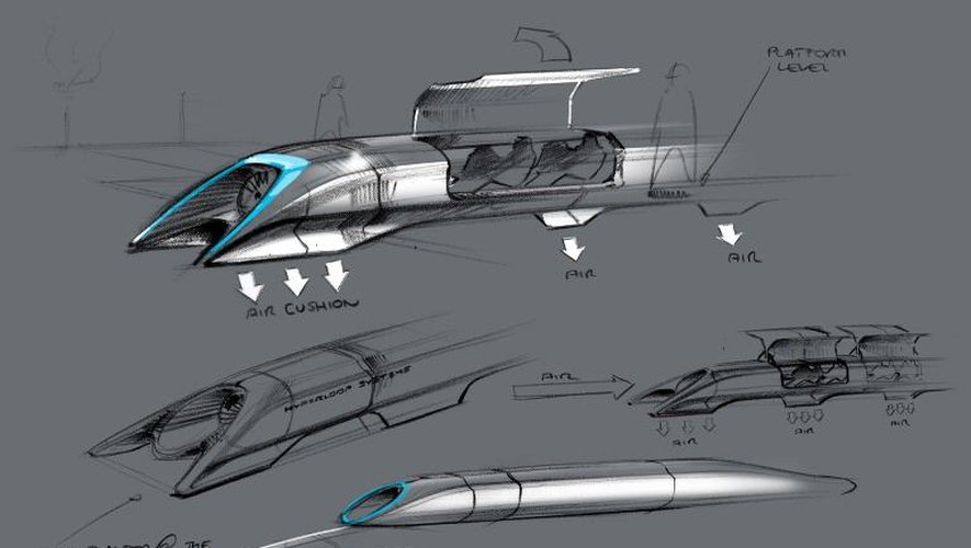 Photo fournie par Tesla Motors le 12 août 2013 montrant des dessins du projet Hyperloop