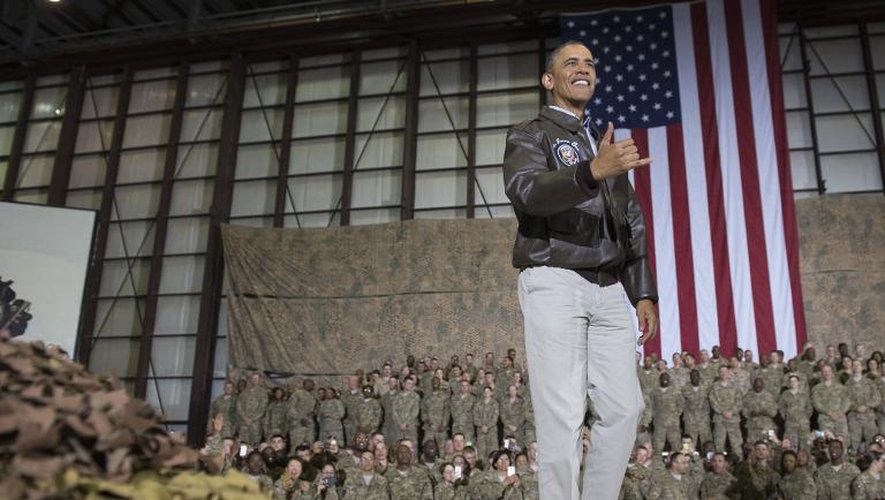 Le président américain Barack Obama lors d'une visite surprise sur la base américaine de Bagram en Afghanistan le 25 mai 2014