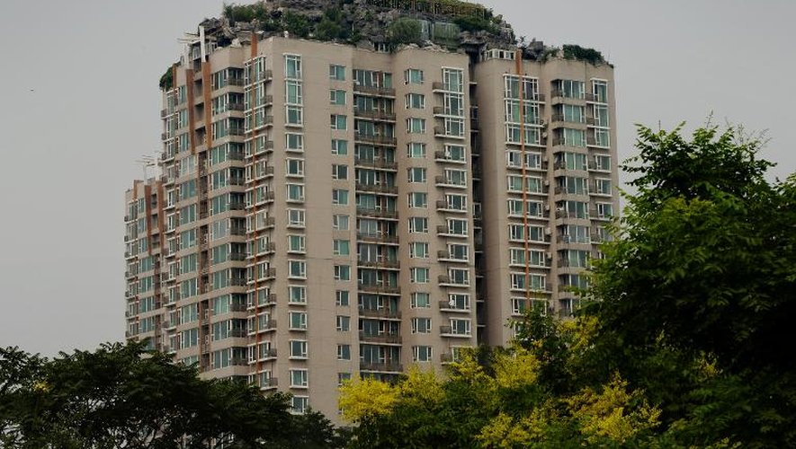La maison sur une colline artificielle construite au sommet d'un gratte-ciel dont les autorités de Pékin ont ordonné la destruction, le 13 août 2013