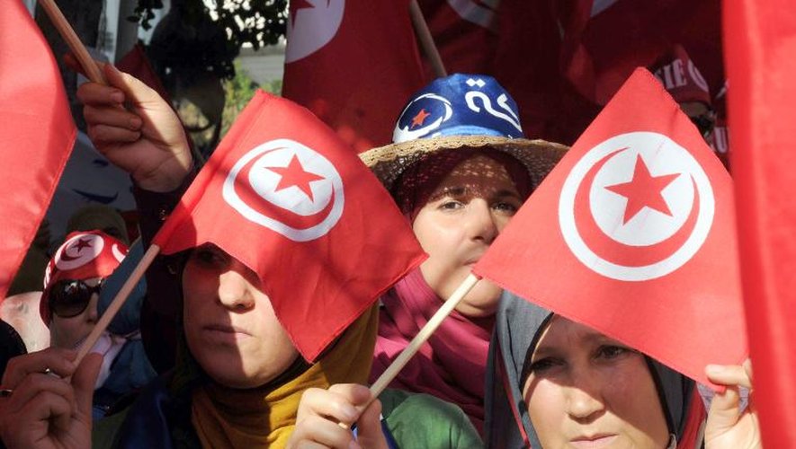 Des partisans du parti islamiste Ennahda manifestent pour soutenir le gouvernement le 13 août 2013 à Tunis