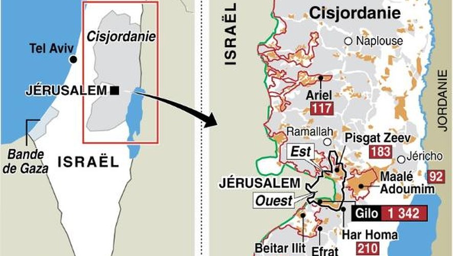 Carte de Jérusalem et de sa région et emplacement des nouveaux logements autorisés