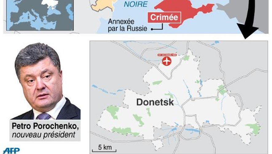 Carte localisant la bataille à l'aéroport de Donetsk, dans l'est de l'Ukraine