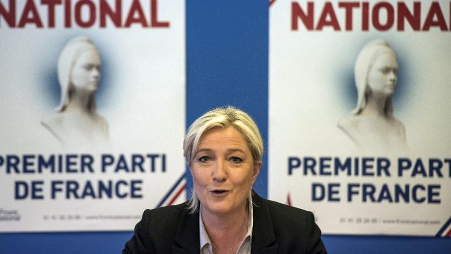 Marine Le Pen en conférence de presse au siège du Front national à Nanterre, le 27 mai 2014