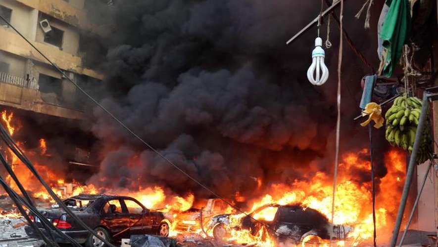 Un attentat à la voiture piégée, le 15 août 2013 dans la banlieue sud de Beyrouth, fief du Hezbollah