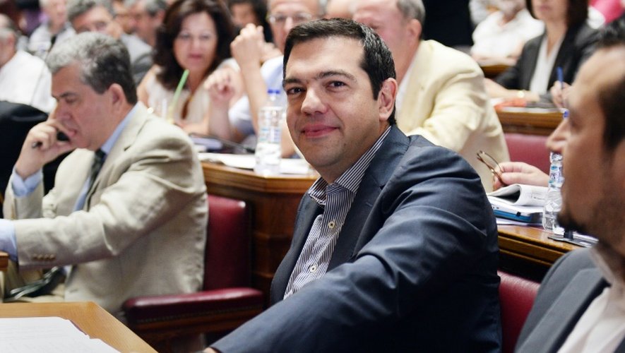 Le Premier ministre grec Alexis Tsipras lors d'une réunion de son groupe parlementaire, le 10 juillet 2015 à Athènes