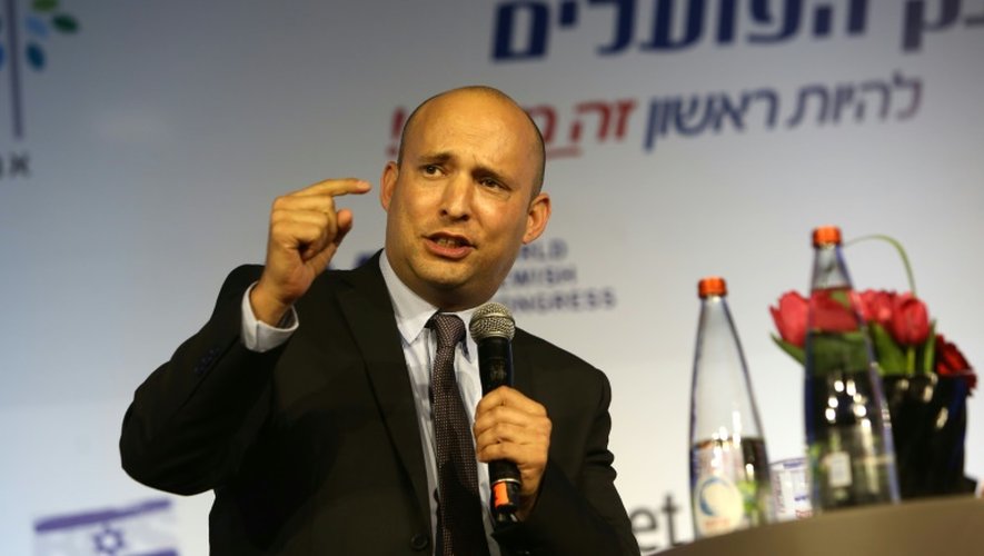 Naftali Bennett chef du parti le Foyer juif s'exprime lors d'une conférence, le 28 mars 2016 à Jérusalem