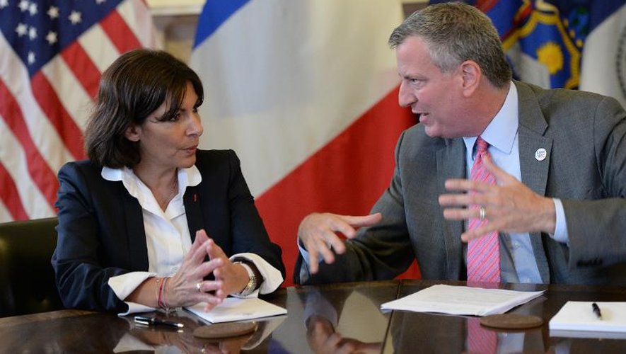 La maire de Paris Anne Hidalgo rencontre le maire de New York Bill de Blasio, le 30 mai 2014 à New York