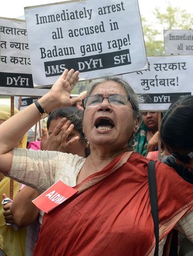 Manifestation féministe le 31 mai 2014 à New Delhi contre le viol et le meurtre de deux adolescentes dans l'etat de l'Uttar Pradesh