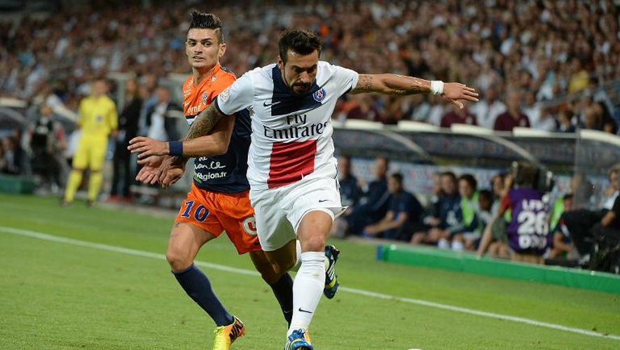 L'attaquant du PSG Ezequiel Lavezzi, lors de la 1re journée de L1, le 9 août 2013 à Montpellier