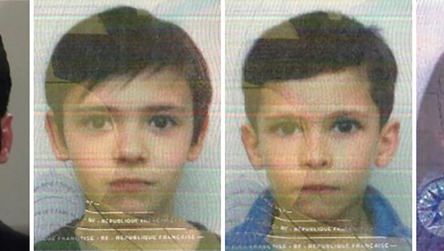Le père (G) et les trois enfants recherchés (de G à D): Joris, 10 ans, Jad, six ans, et Alia, cinq ans, sur ces photos diffusées par la gendarmerie