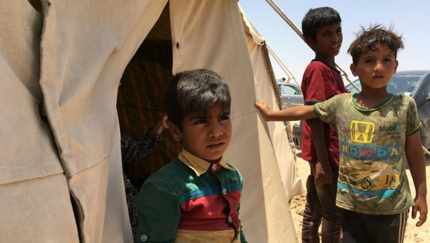 De jeunes Irakiens déplacés dans un camp à Amriyat al-Fallouja le 29 mai 2016