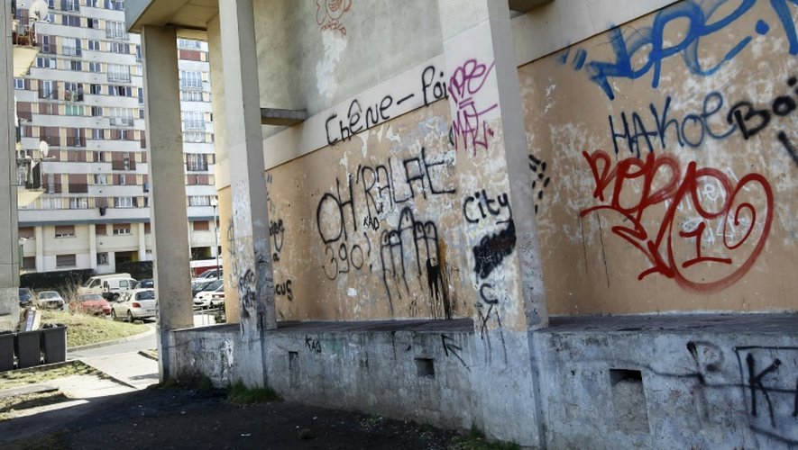 Grafittis sur des immeubles du quartier du "Chêne-Pointu" le 21 février 2012 à Clichy-sous-Bois