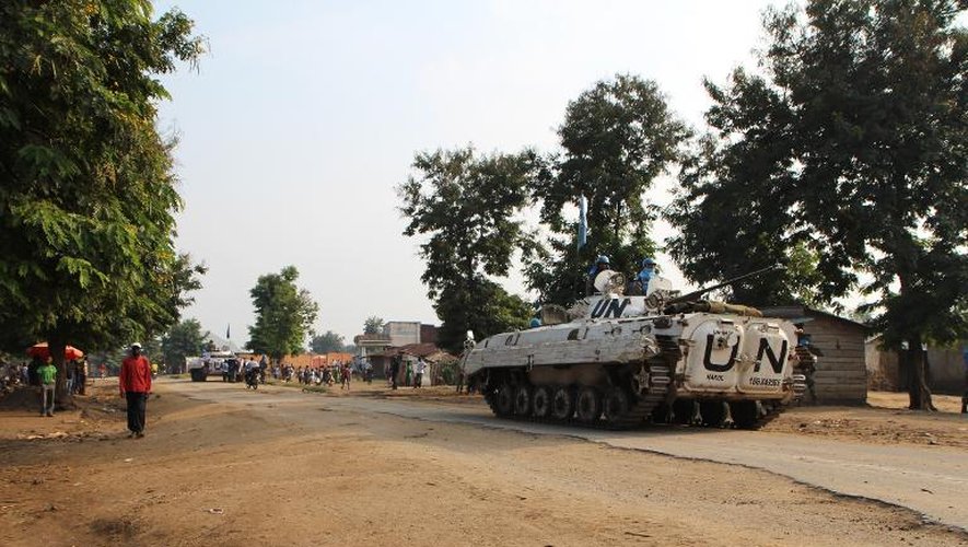 Un blindé de la Monusco, à Kiwanja, une ville située au nord de Goma contrôlée par les rebelles du M23, le 4 août 2013