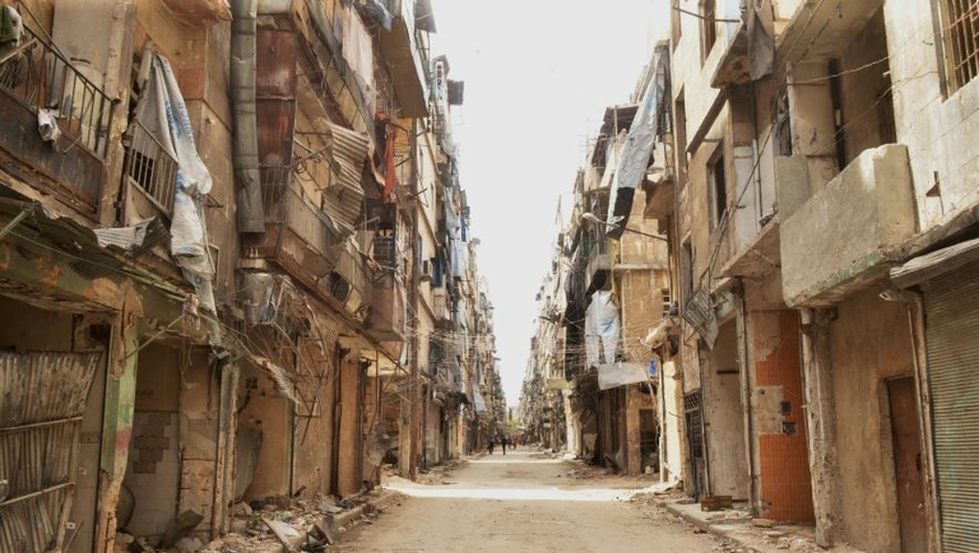Un quartier de la ville d'Alep contrôlé par le régime syrien, le 21 mai