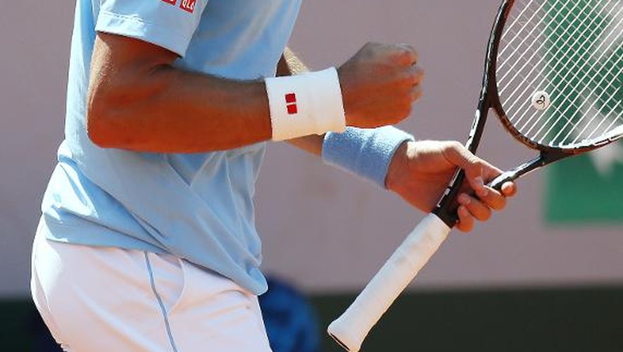 Le Serbe Novak Djokovic serre le poing après un pont réussi face au Letton Ernests Gulbis en demi-finale de Roland, le 6 juin 2014