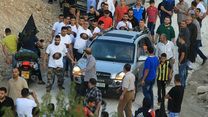 Khader Adnane le 12 juillet 2015, à sa libération, de retour chez lui à Arraba en Cisjordanie