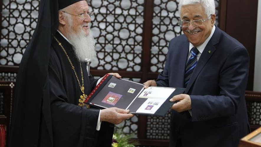 Le patriarche orthodoxe de Constantinople, Bartholomée, et le président palestinien Mahmoud Abbas  le 27 mai 2014 à Ramallah