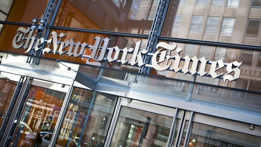 Le logo du New York Times au siège du journal, à New York, le 21 avril 2011