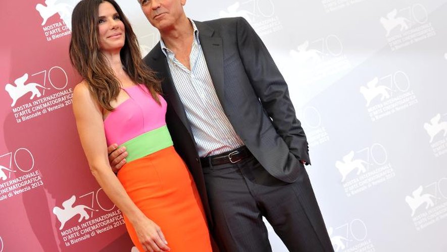 Sandra Bullock et George Clooney prennent la pose à la 70e Mostra de Venise, le 28 août 2013