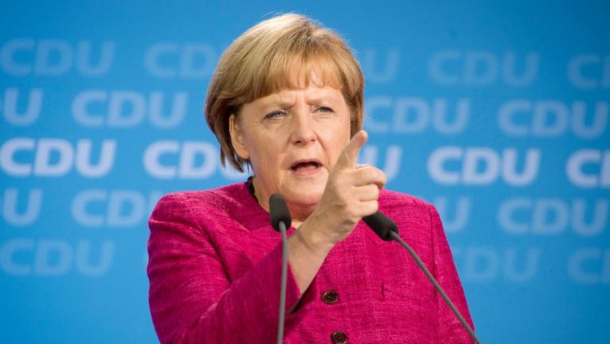 Angela Merkel lors d'un meeting à Winsen, dans le nord de l'Allemagne, le 27 août 2013