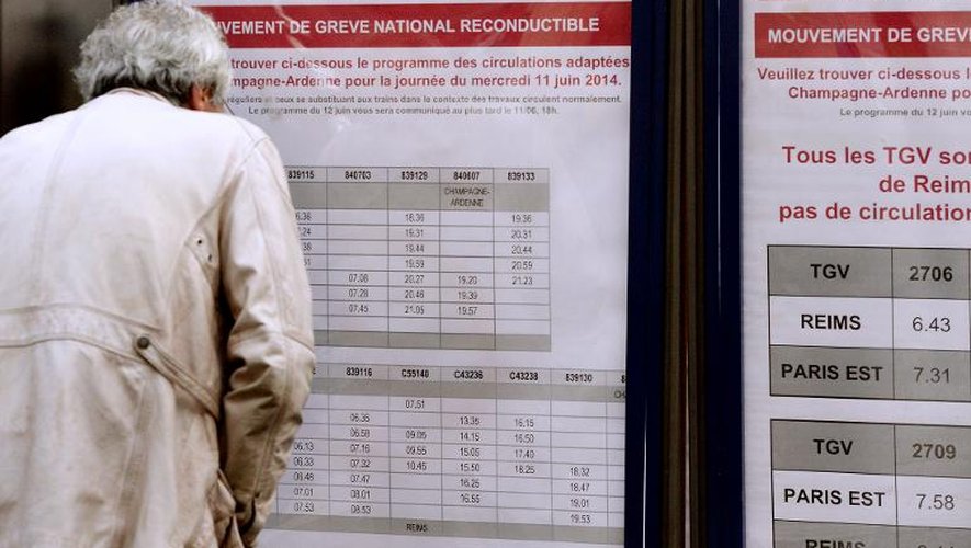 Un usager de la SNCF cherche des informations à la veille de la grève nationale, le 10 juin 2014 à la gare de l'Est