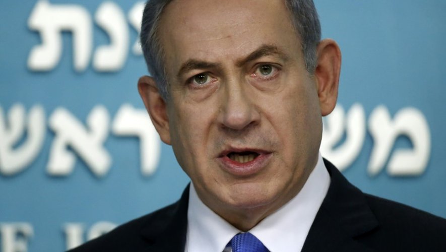 Le Premier ministre israélien Benjamin Netanyahu s'exprime depuis son bureau de Jérusalem le 14 juillet 2015 concernant le le nucléaire iranien