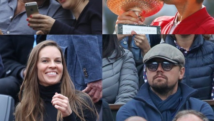 Jean Dujardin avec Nathalie Péchalat, Hilary Swank, Leonardo DiCaprio ont vu Novak Djokovic embrasser sa première coupe