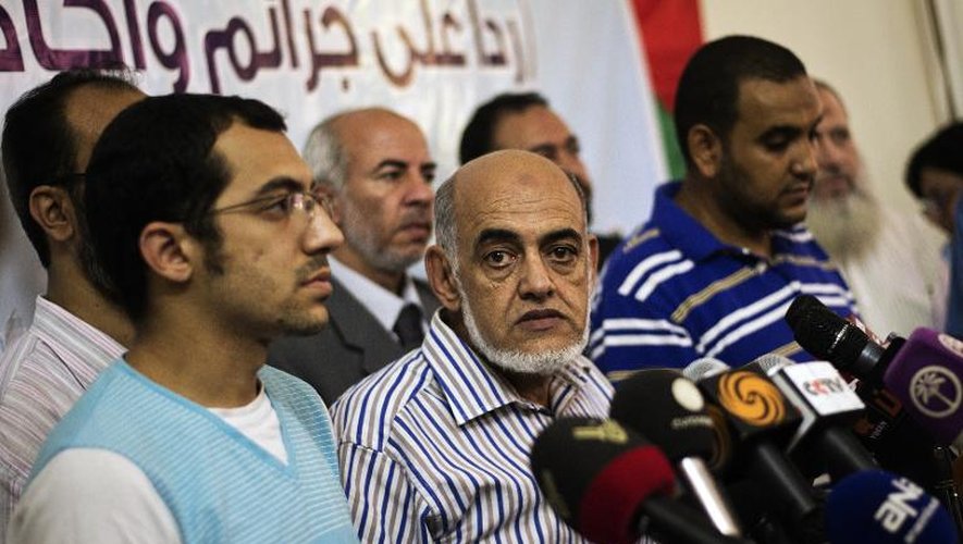 L'un des dirigeants de la confrérie islamiste Magdy Karkar lors d'une conférence de presse le 29 août 2013 au Caire