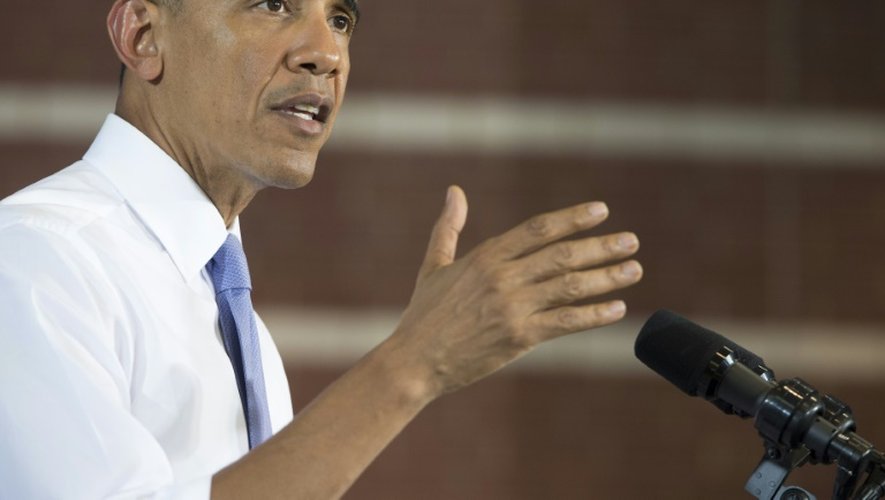 Le président américain Barack Obama à Durant High School à Durant, Oklahoma, le 15 juillet 2015