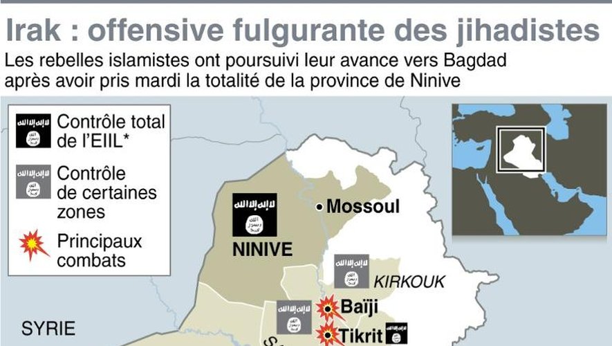 Carte de localisation des zones tenues par les jihadistes de l'EIIL