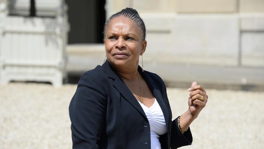 Christiane Taubira à la sortie du Conseil des ministres le 11 juin 2014 à l'Elysée à Paris
