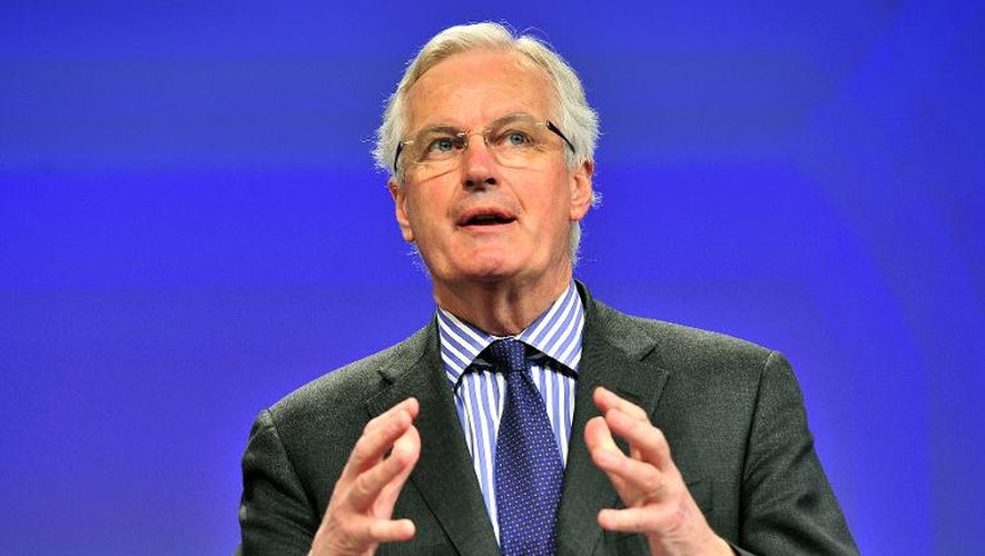 Le commissaire européen au marché intérieur Michel Barnier, lors d'une conférence de presse à Bruxelles le 9 avril 2014