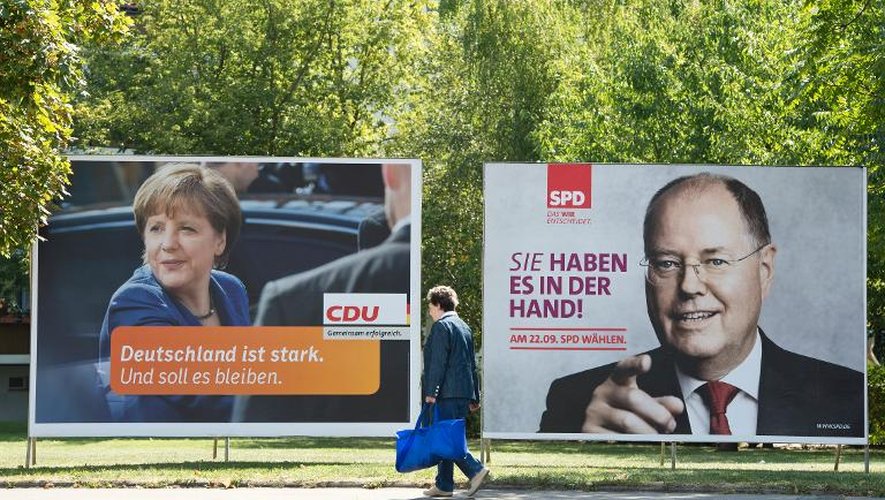 Affiches électorales d'Angela Merkel et Peer Steinbrück le 27 août 2013 à Berlin